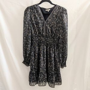 Max Studio Navy Blue Floral V-Neck Dress